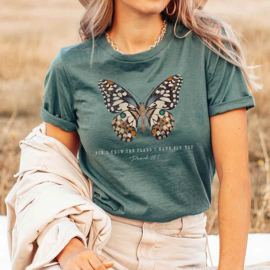 For I Know the Plans – Butterfly Jeremiah 29:11 Tee